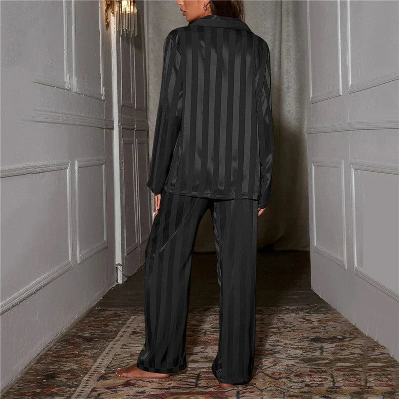 Women's Satin Pyjama Set Wrap Top Striped