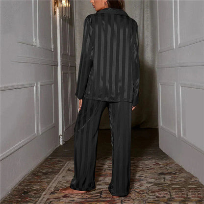 Women's Satin Pyjama Set Wrap Top Striped
