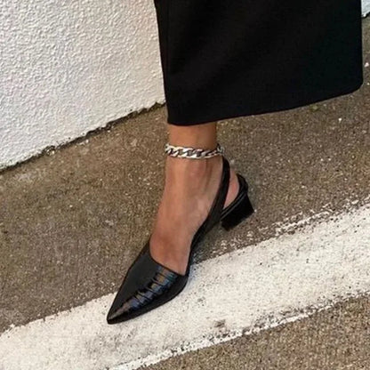 Women's Croc Embossed Slingback Block Heel Pumps – Pointed Toe