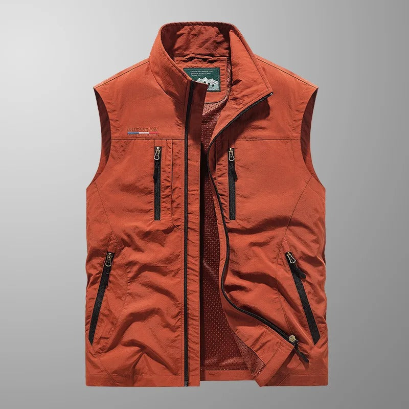 Men's Full Zip Utility Vest – Multi-Pocket Outdoor Sleeveless Jacket