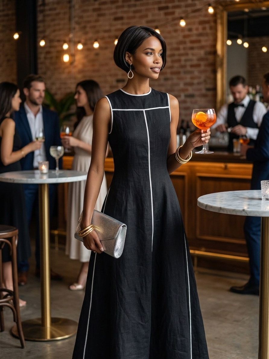Women's Linen Round Neck Sleeveless Maxi Dress – ModClo