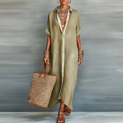 Women's Linen-Look Oversized Maxi Shirt Dress