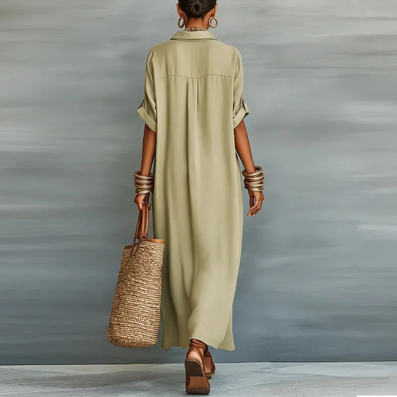 Women's Linen-Look Oversized Maxi Shirt Dress