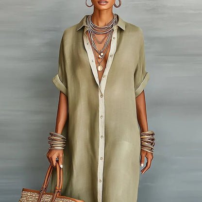 Women's Linen-Look Oversized Maxi Shirt Dress