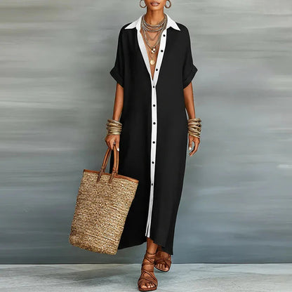 Women's Linen-Look Oversized Maxi Shirt Dress