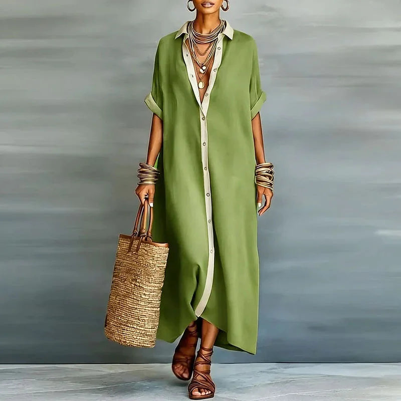 Women's Linen-Look Oversized Maxi Shirt Dress