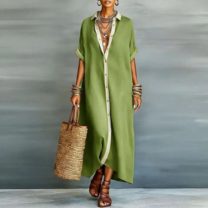 Women's Linen-Look Oversized Maxi Shirt Dress