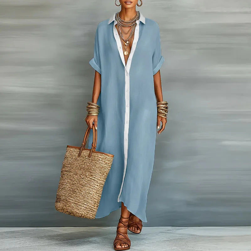 Women's Linen-Look Oversized Maxi Shirt Dress