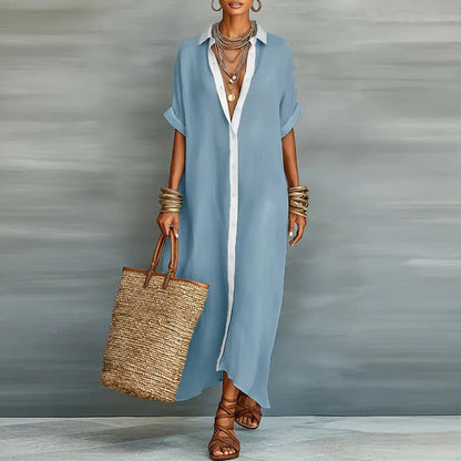 Women's Linen-Look Oversized Maxi Shirt Dress