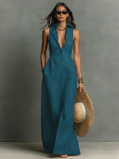 Women's Linen Sleeveless Shirt Dress – ModClo