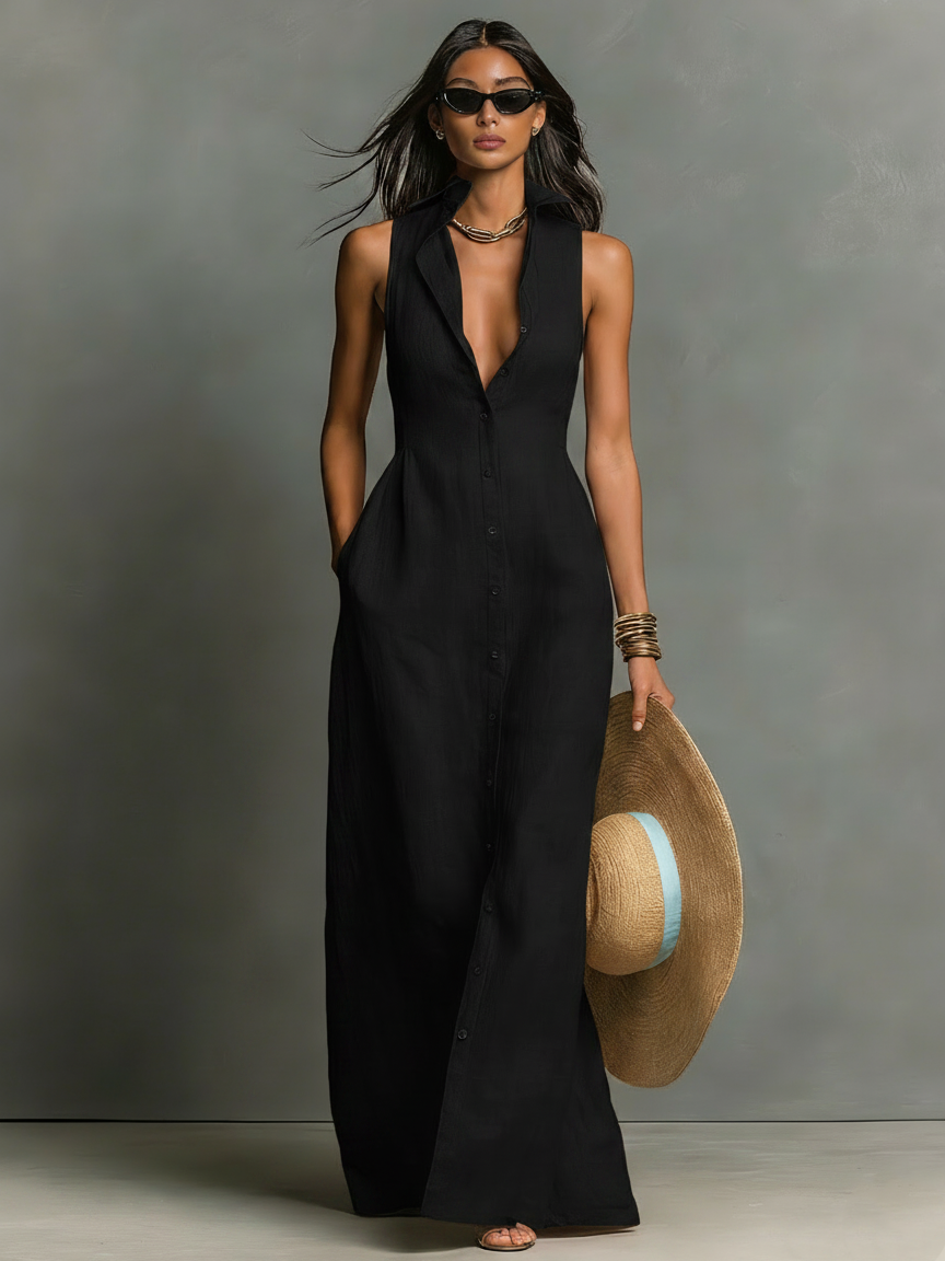 Women's Linen Sleeveless Shirt Dress – ModClo