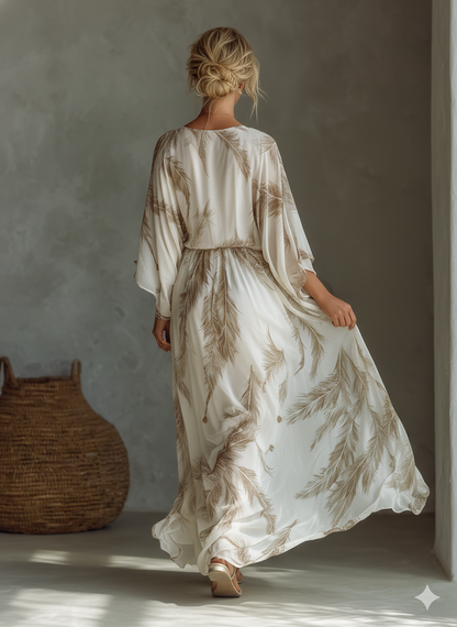 Women's Ivory Chiffon Print Maxi Dress – ModClo