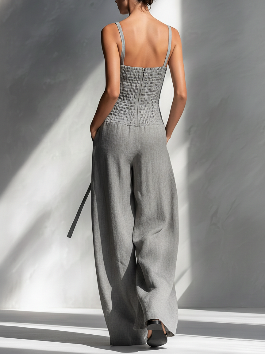 Women's Grey Linen Square Neck Jumpsuit – ModClo