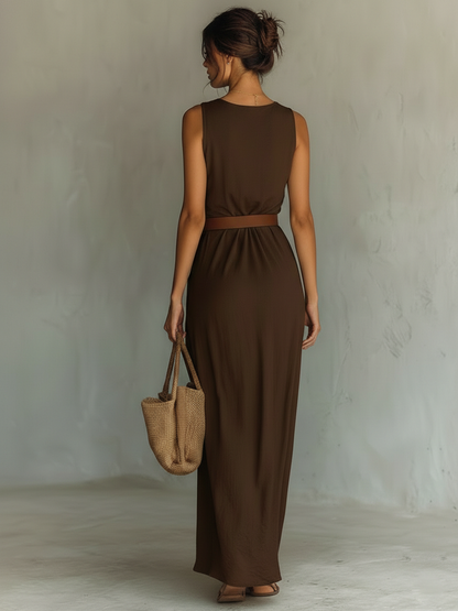 Women's Sleeveless Belted Cowl Neck Maxi Dress – ModClo