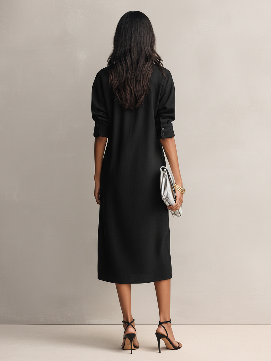Women's Black Linen Midi Dress – ModClo