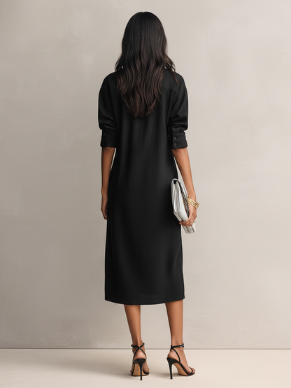 Women's Black Linen Midi Dress – ModClo