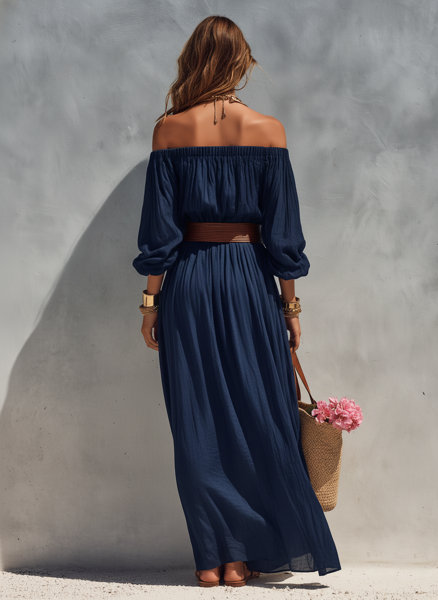 Women's Blue Linen Strapless Dress – ModClo