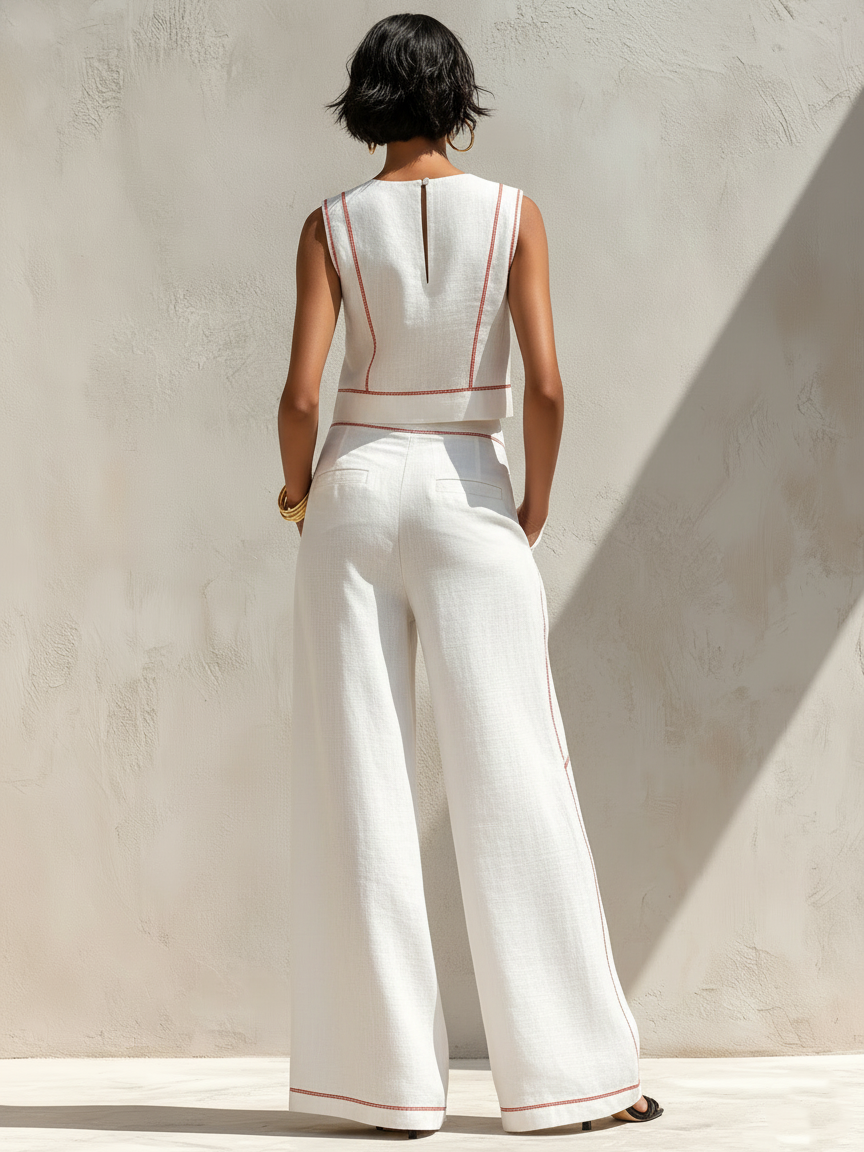 Women's Linen Blend Contrast Trouser Set – ModClo