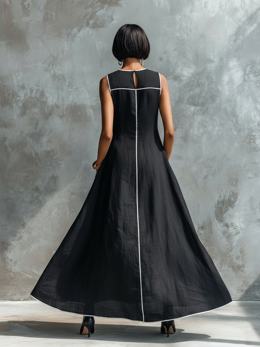 Women's Linen Round Neck Sleeveless Maxi Dress – ModClo