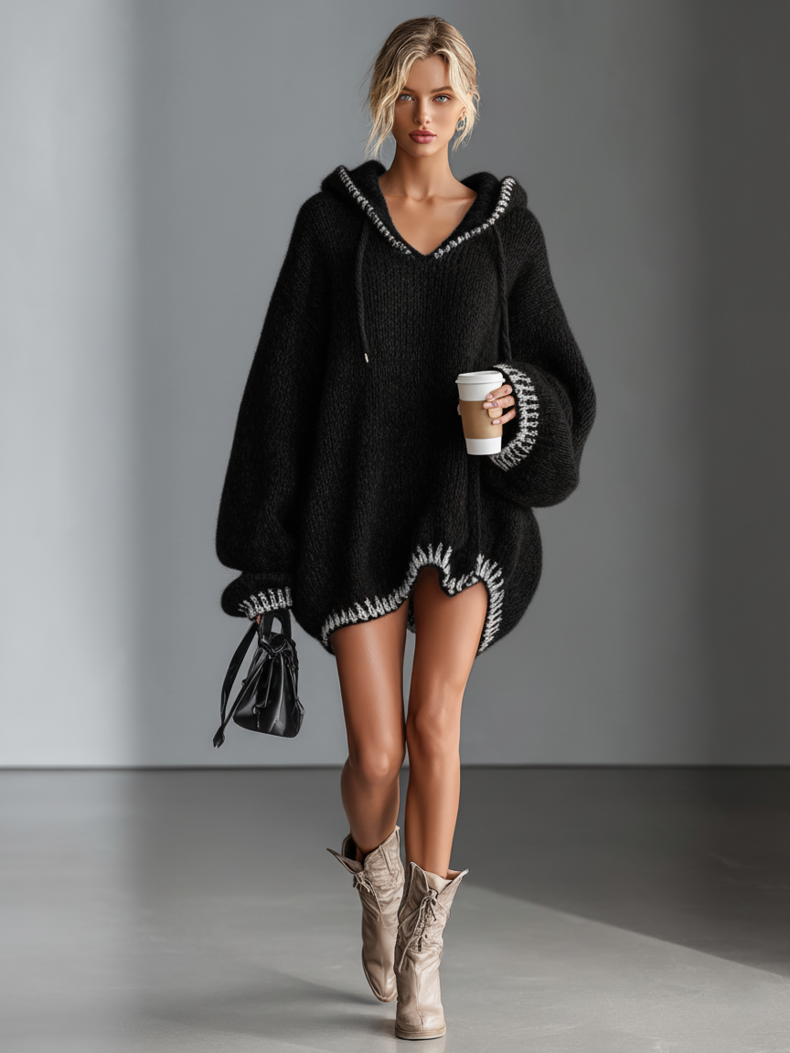 Women's Pink Knit Hooded Mini Dress – ModClo