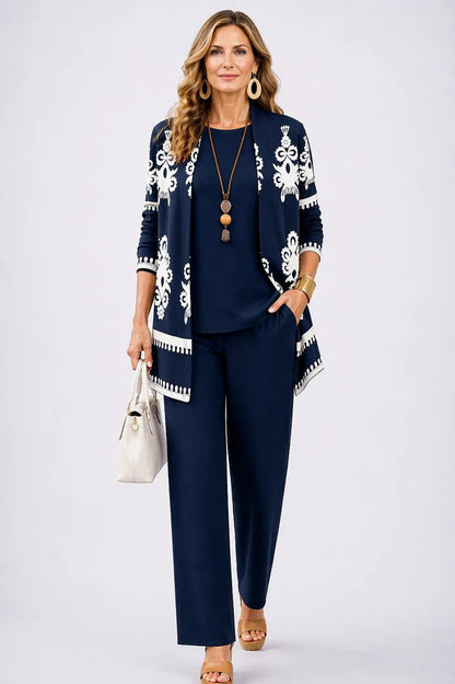 Women's Relaxed 3-Piece Trouser Set Printed