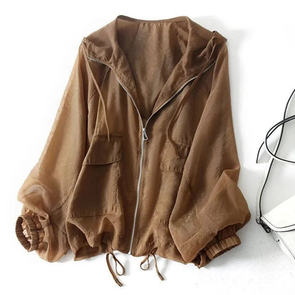 Women's Lightweight Sheer Zip-Up Hooded Jacket