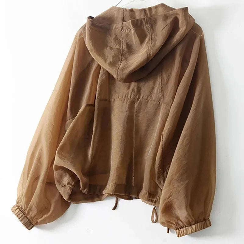 Women's Lightweight Sheer Zip-Up Hooded Jacket