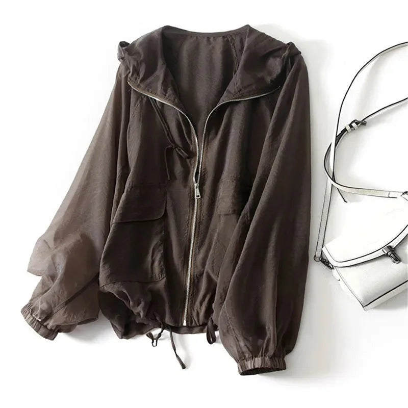 Women's Lightweight Sheer Zip-Up Hooded Jacket