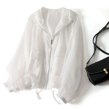 Women's Lightweight Sheer Zip-Up Hooded Jacket