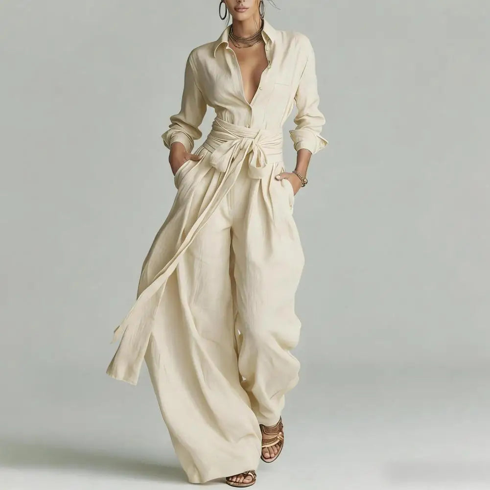 Women's Linen Wrap Top & Wide-Leg Trouser Co-Ord