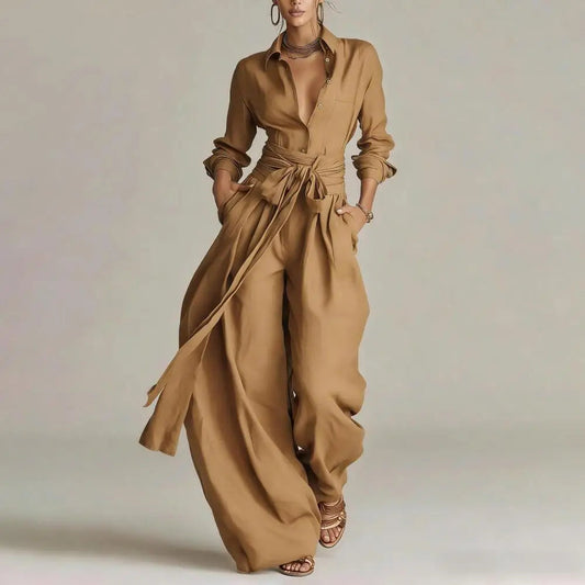 Women's Linen Wrap Top & Wide-Leg Trouser Co-Ord