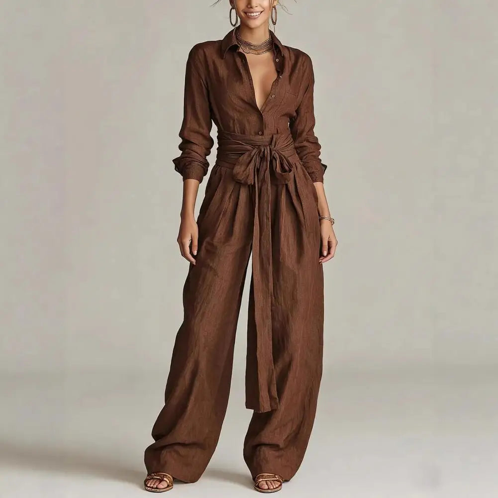 Women's Linen Wrap Top & Wide-Leg Trouser Co-Ord