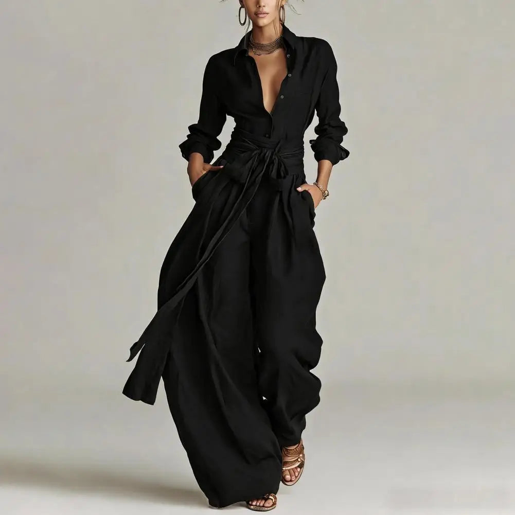 Women's Linen Wrap Top & Wide-Leg Trouser Co-Ord