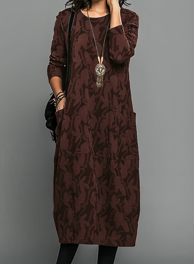 Women's Printed Long-Sleeve Maxi Dress
