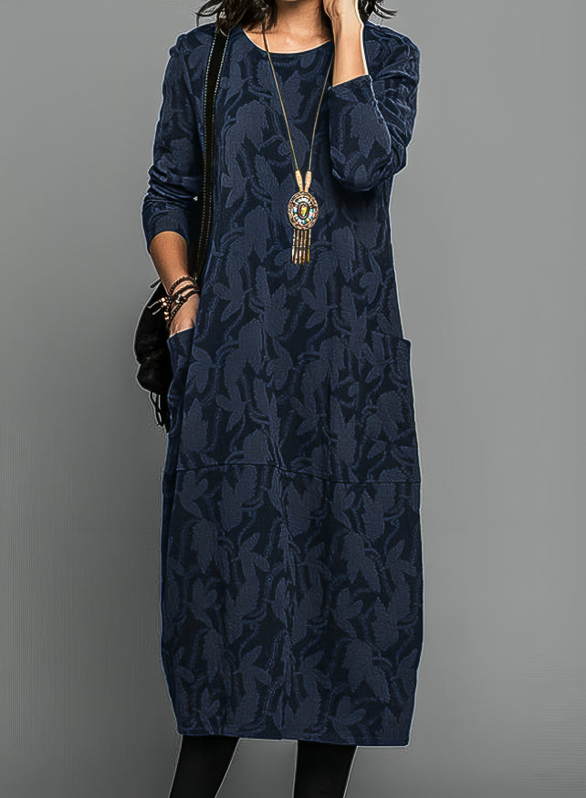 Women's Printed Long-Sleeve Maxi Dress