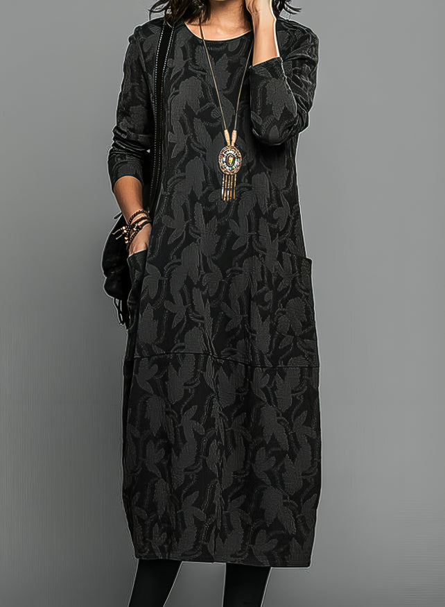 Women's Printed Long-Sleeve Maxi Dress