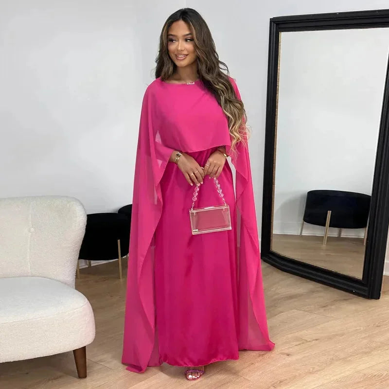 Women's Wedding Guest Cape Maxi Dress