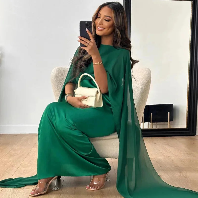 Women's Wedding Guest Cape Maxi Dress