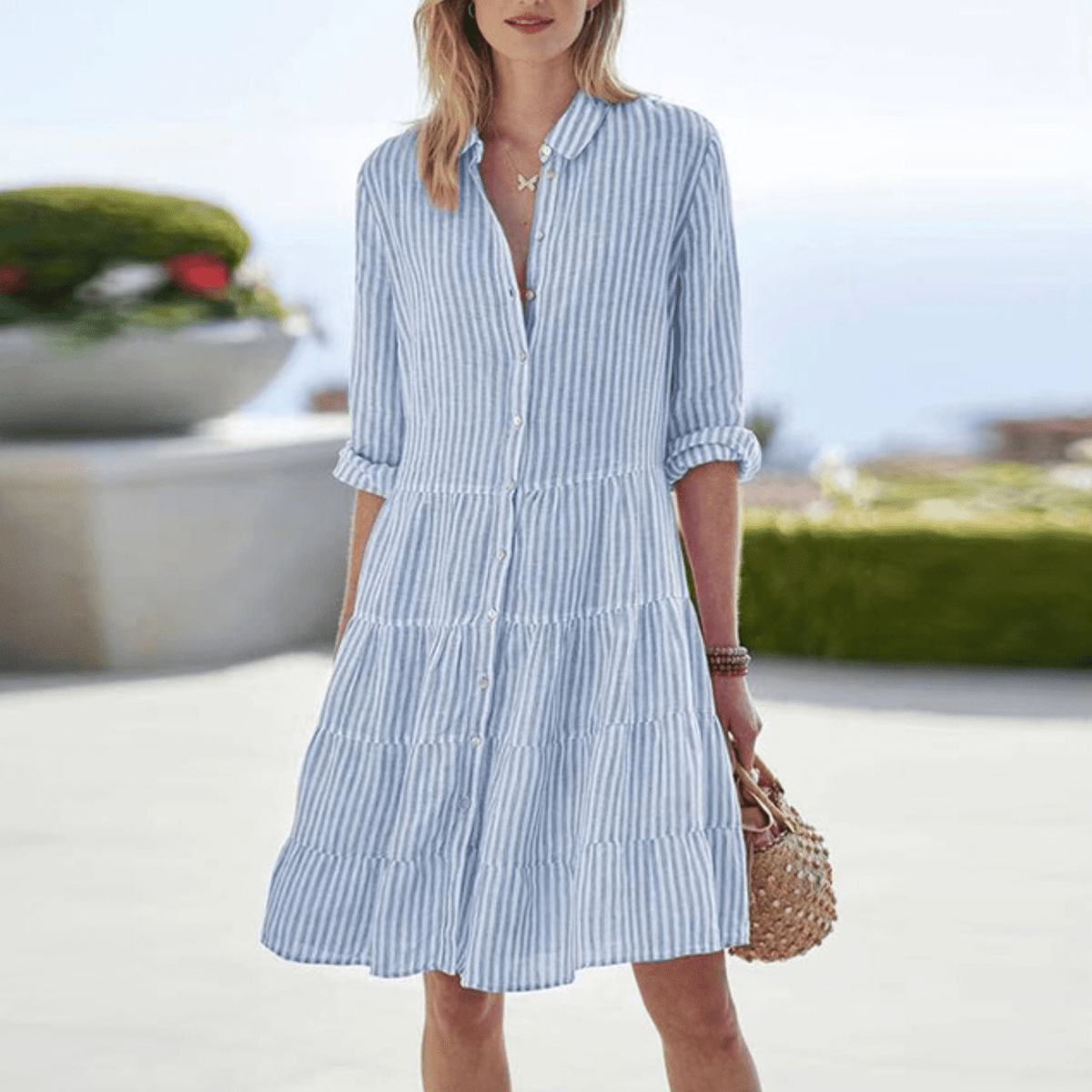 Women's Breezy Striped Dress Summer Midi