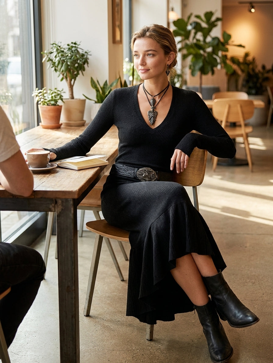 Women's Knit Knit Neck Maxi Dress – ModClo