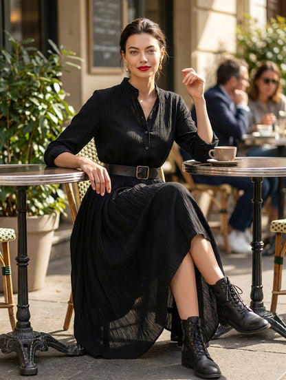 Women's Black Pleated Vintage Maxi Dress – ModClo