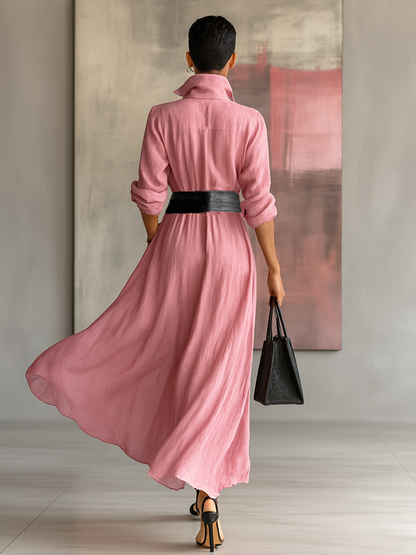 Women's Long Sleeve Lapel Shirt Dress – ModClo