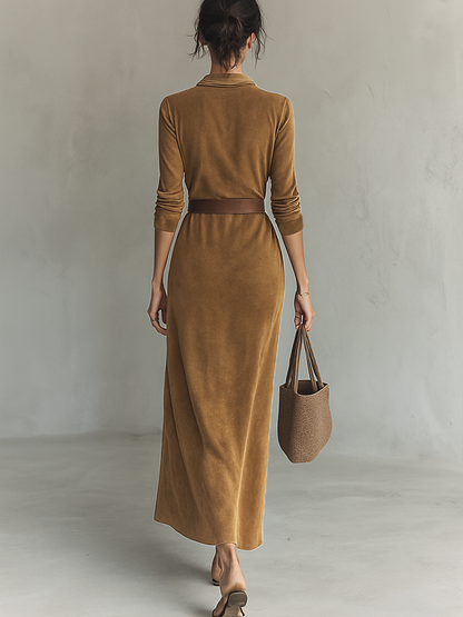 Women's Suede Lapel Maxi Dress – ModClo