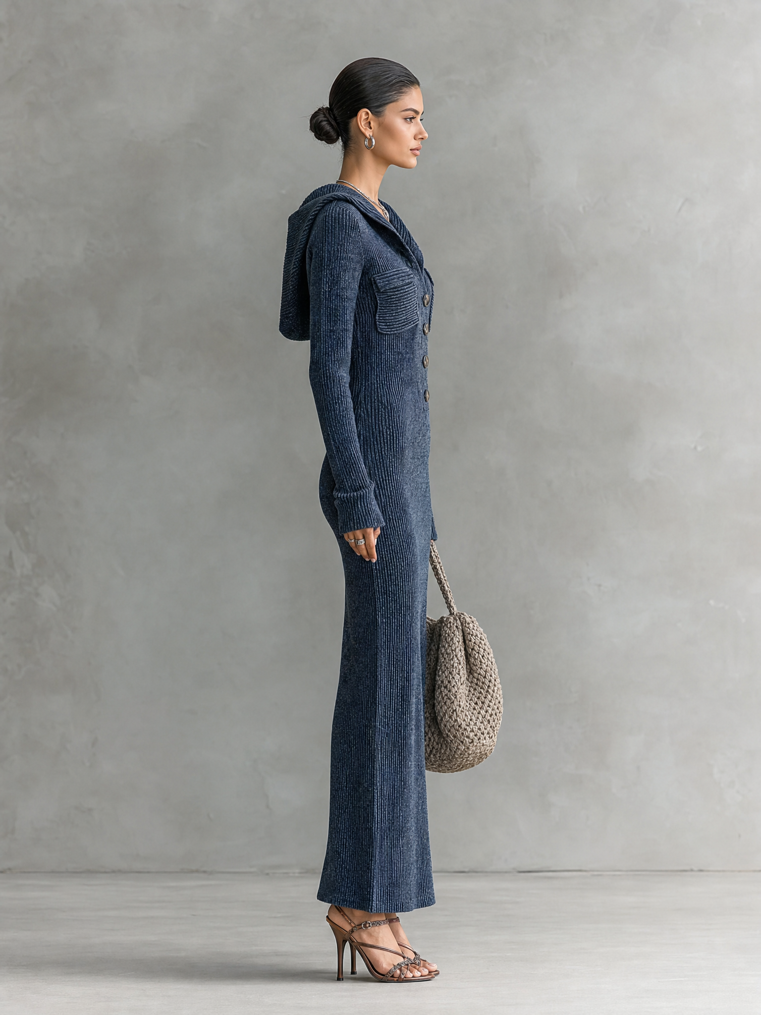 Women's Knit Hooded Slim Fit Maxi Dress – ModClo