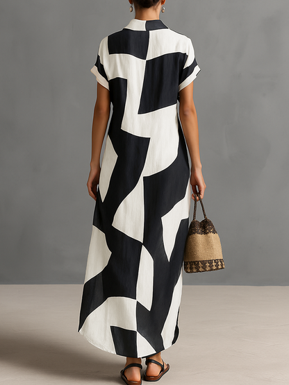 Women's Linen Lapel Print Shirt Dress – ModClo