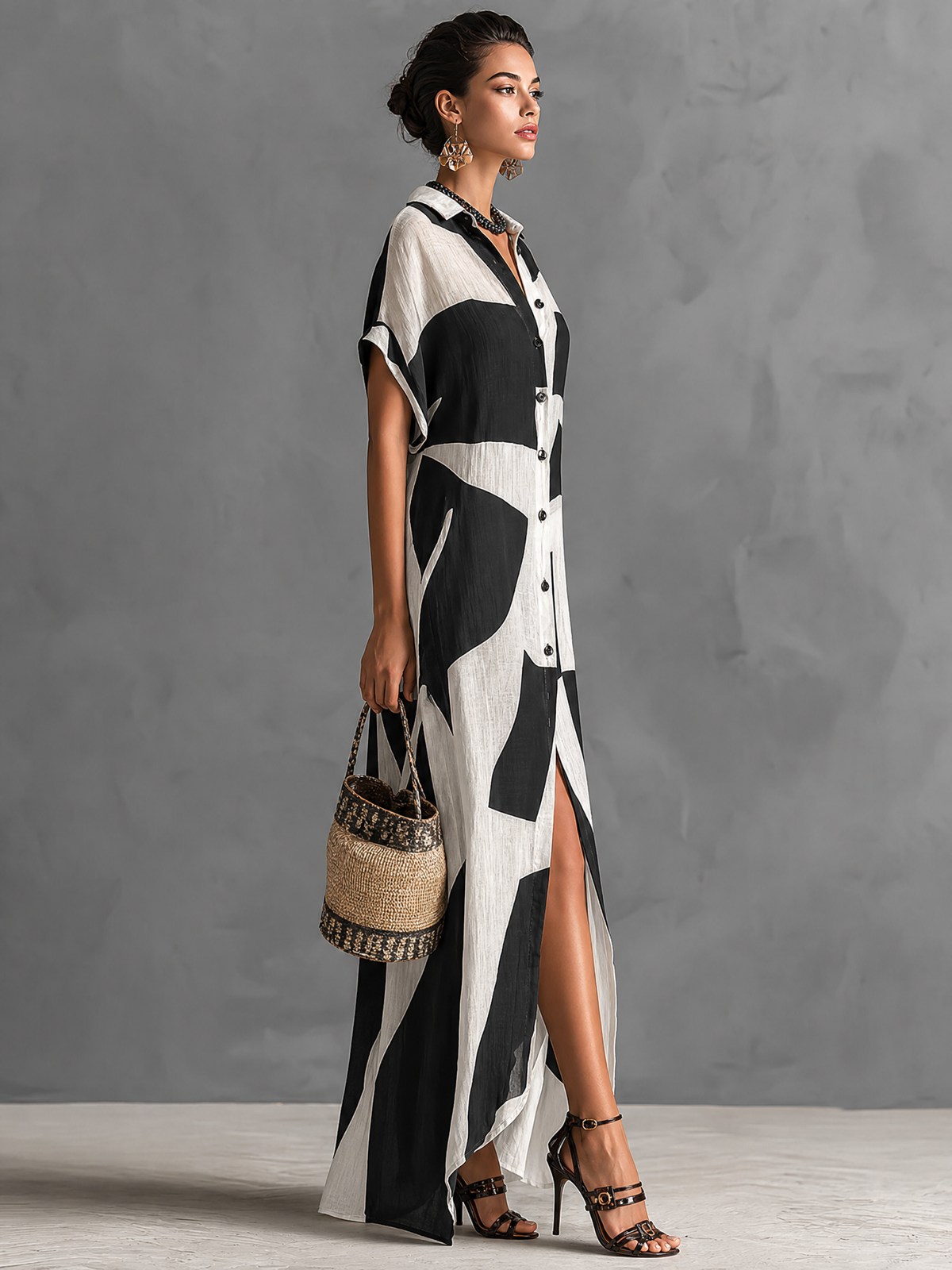 Women's Linen Lapel Print Shirt Dress – ModClo