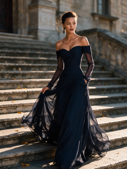 Women's Blue Chiffon Maxi Dress – ModClo