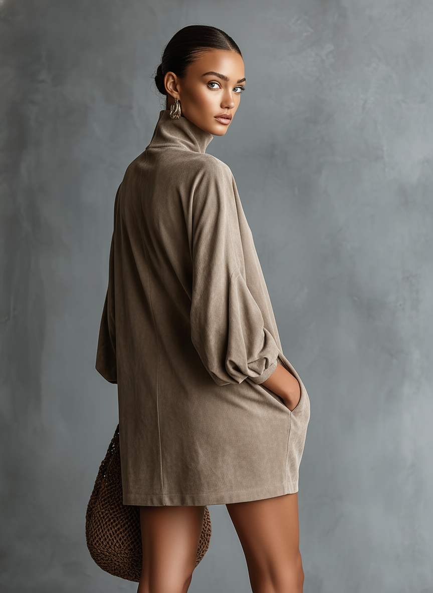 Women's Suede High Neck Mini Dress – ModClo