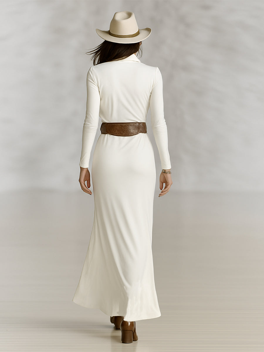 Women's Long Sleeve Lapel Maxi Dress – ModClo
