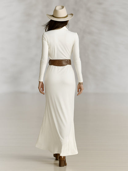 Women's Long Sleeve Lapel Maxi Dress – ModClo